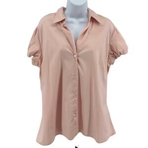 Old Navy Blouse WMNS XL Light Pink Button Down Balloon Sleeve Peplum Work Top